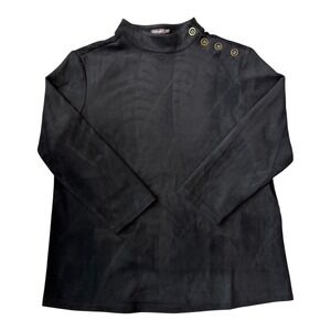 J.McLaughlin Sueded Stretch Knit Mock Neck Button‎ Shoulder Top Black Gold Med